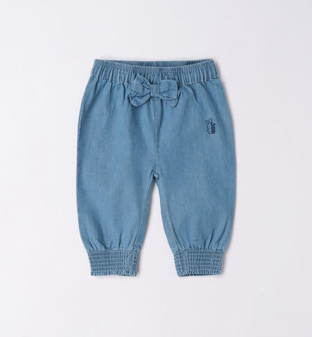 100% cotton light denim baby girl trousers BLUE