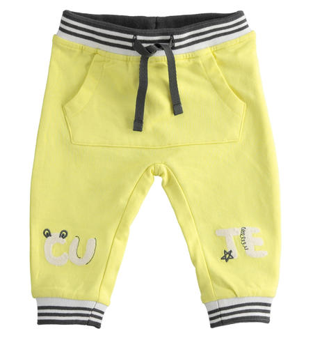 Fleece long trousers with striped elastic for newborn from 1 to 24 months iDO GIALLO-1417
