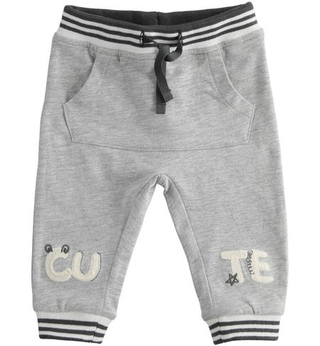 Fleece long trousers with striped elastic for newborn from 1 to 24 months iDO GRIGIO MELANGE-8992