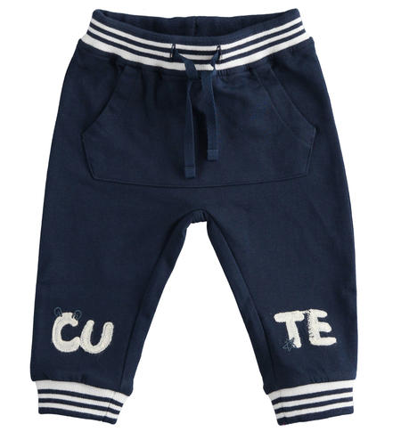 Fleece long trousers with striped elastic for newborn from 1 to 24 months iDO NAVY-3854