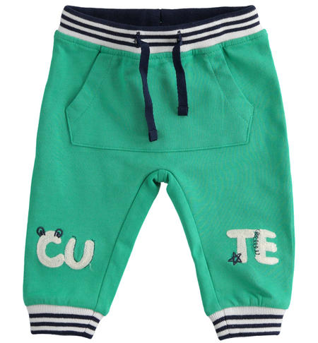 Fleece long trousers with striped elastic for newborn from 1 to 24 months iDO VERDE-5034