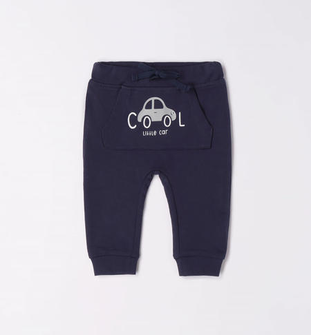 Pantalone neonato in felpa con tasca BLU