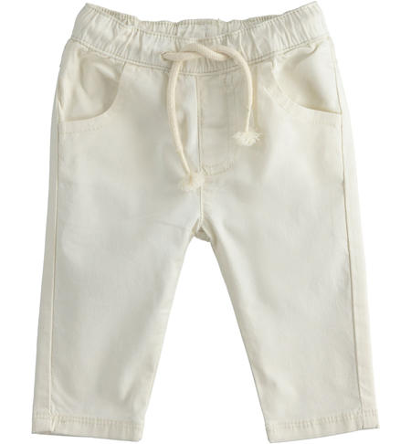 Long trousers made of stretch cotton twill for newborn from 1 to 24 months iDO ECRU-0124