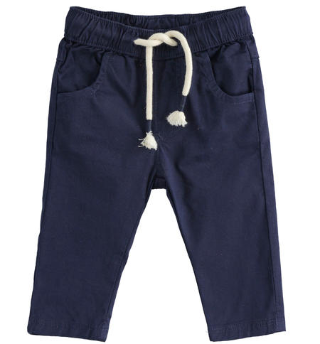 Long trousers made of stretch cotton twill for newborn from 1 to 24 months iDO NAVY-3854