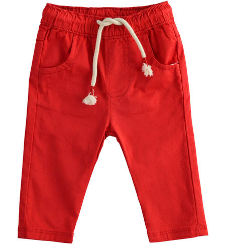 Long trousers made of stretch cotton twill for newborn from 1 to 24 months iDO ROSSO-2256