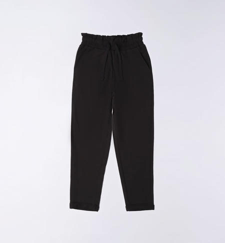 Girl's jersey fleece trousers with elastic band BLACK