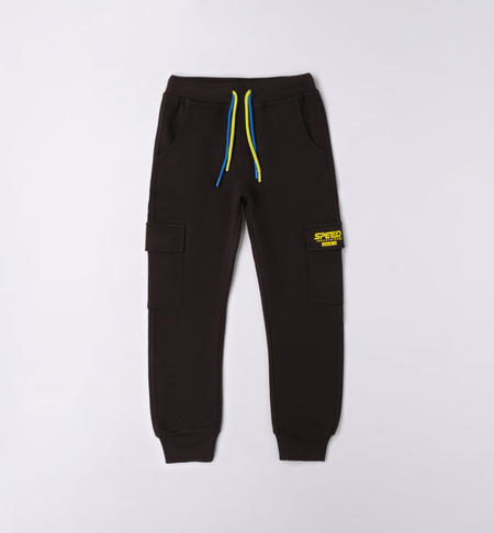 Boy's cargo-style tracksuit trousers BLACK