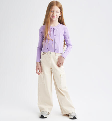 High-waisted trousers for girls BEIGE-1033