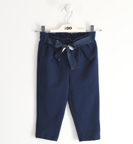 Cotton fleece trousers with sash for girls from 6 months to 8 years by iDO NAVY-3854