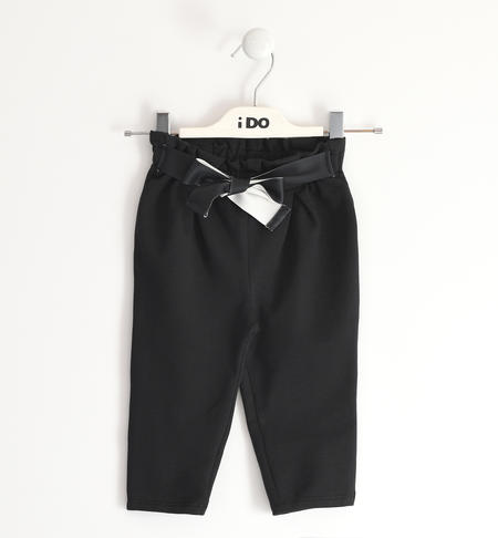 Cotton fleece trousers with sash for girls from 6 months to 8 years by iDO NERO-0658