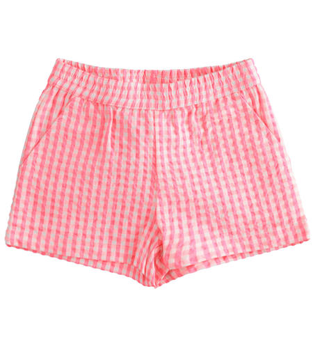 Check pattern short trousers for girls from 6 months to 8 years by iDO FUXIA FLUO-5837