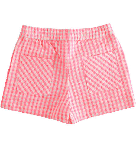 Check pattern short trousers for girls from 6 months to 8 years by iDO FUXIA FLUO-5837