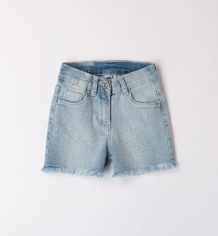 Girls' denim shorts with rhinestones BLUE