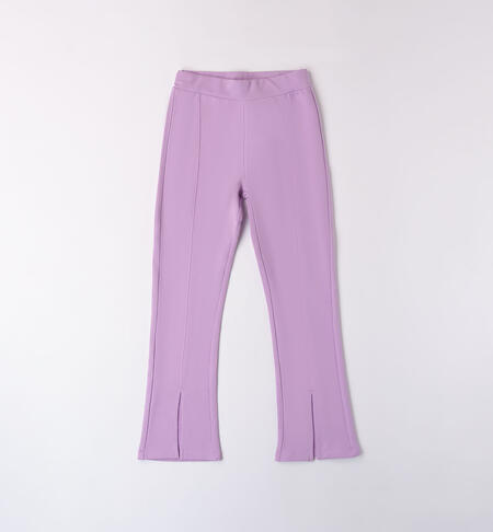 Girl's jersey fleece trousers with slit LILAC-3325