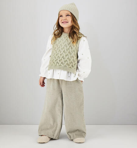 Wide leg trousers for girls POWDER GREEN -5552