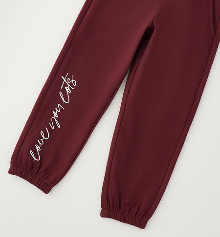 Girls' tracksuit bottoms BORDEAUX-2953