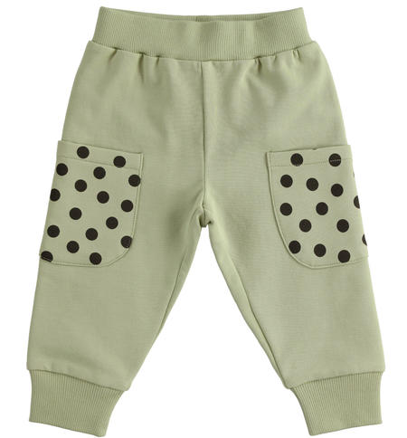 Tracksuit trousers with polka dots for girls from 9 months to 8 years iDO TEA GREEN-5521