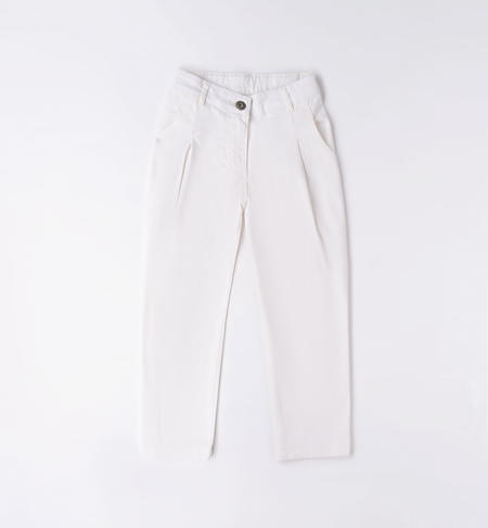 Particolare pantalone ragazza in cotone BIANCO