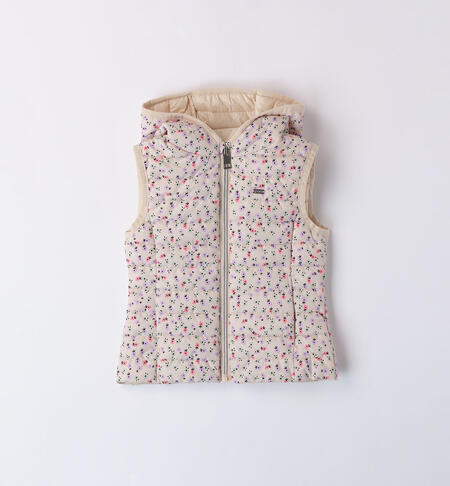 Girls' floral down gilet BEIGE