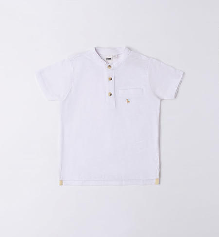 Boy's grandad neck polo shirt WHITE