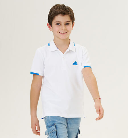 Boys' embroidered polo shirt BIANCO-0113