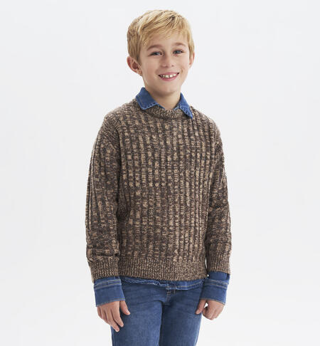 Pullover ragazzo in tricot da 8 a 16 anni iDO MARRONE MELANGE-8968