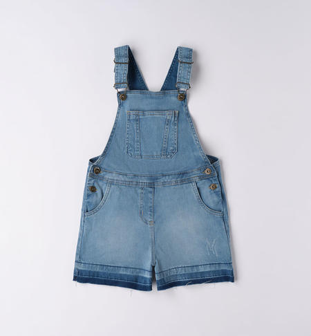 Short denim dungarees for girls BLUE