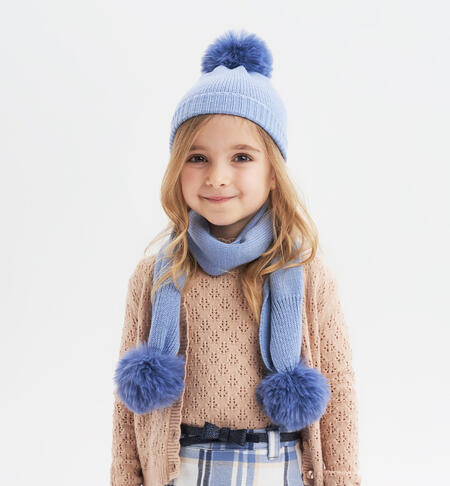 Girls' scarf with pompoms BLUE