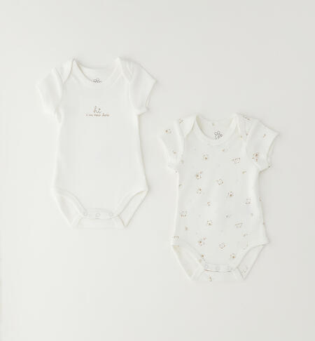 Set of 2 cotton baby bodysuits CREAM