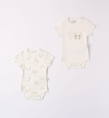 iDO set of two 100% cotton bodysuits for babies PANNA-BEIGE-6WP7