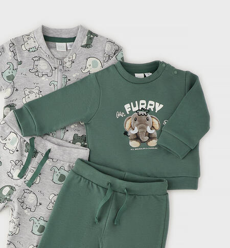 Set Completo 2 pezzi neonato GRIGIO MELANGE-VERDE-6CDZ