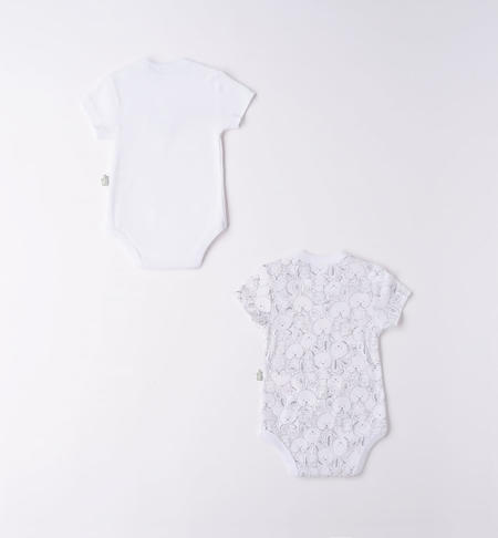 Set of two iDO short-sleeved bodysuits for baby boy from 0 to 30 months BIANCO-0113