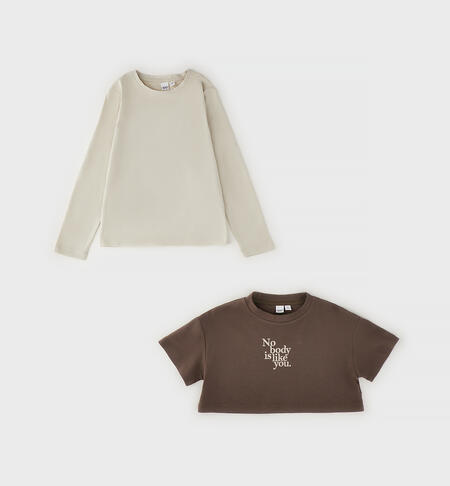 Set maglia e t-shirt ragazza MARRONE
