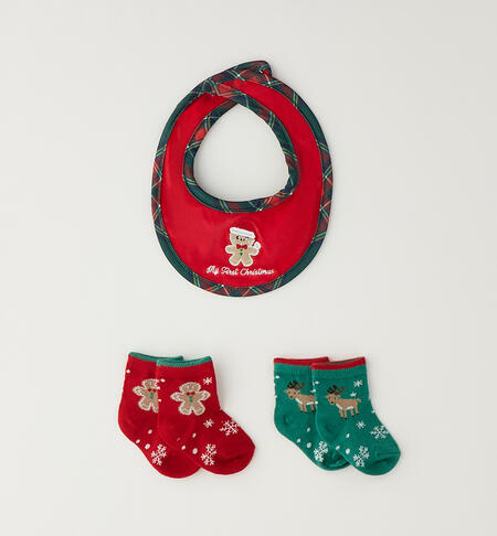 Newborn Christmas Set Bib and Stockings RED
