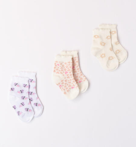 Set of three pairs of socks for girls CREAM