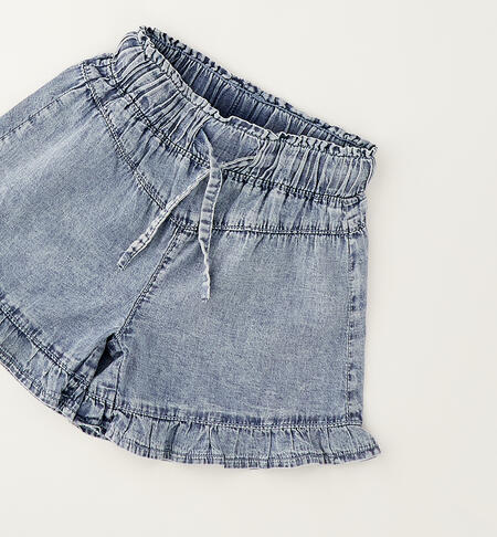 Girls' cotton shorts DENIM MARBLE EFFECT-7001