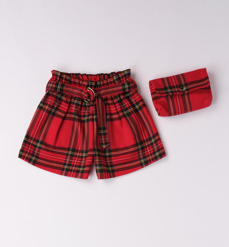 iDO check shorts for girls aged 9 months to 8 years ROSSO-2253