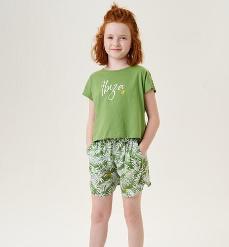 Girl's shorts with palm trees GREEN