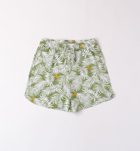 Girl's shorts with palm trees VERDE-BIANCO-6AMS