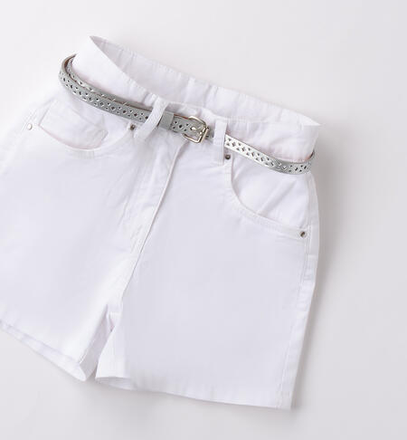 Girl's shorts with belt BIANCO-0113