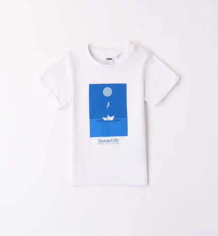 Boy's T-shirt in 100% cotton with front print BIANCO-0113