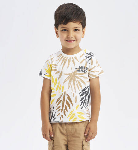 Boys' T-shirt in 100% cotton with savannah print WHITE
