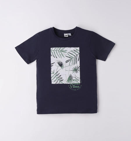 100% cotton boy's T-shirt with patterned print BLUE