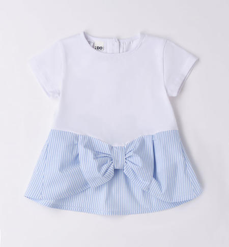 T-shirt bambina con fiocco rigato da 9 mesi a 8 anni iDO BIANCO-0113