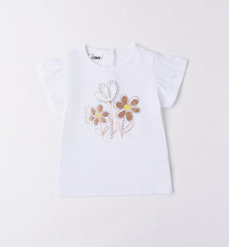 T-shirt bambina con fiori di strass BIANCO