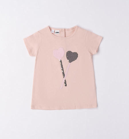 T-shirt bambina cuori paillettes ROSA
