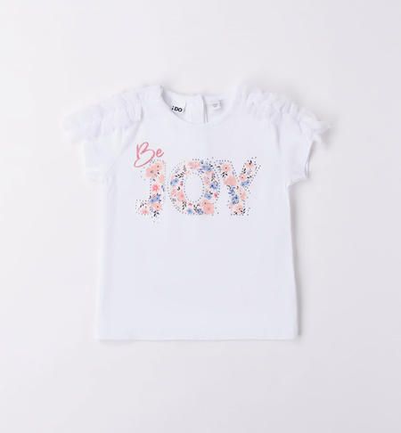 iDO T-shirt for girls with floral lettering from 9 months to 8 years BIANCO-0113