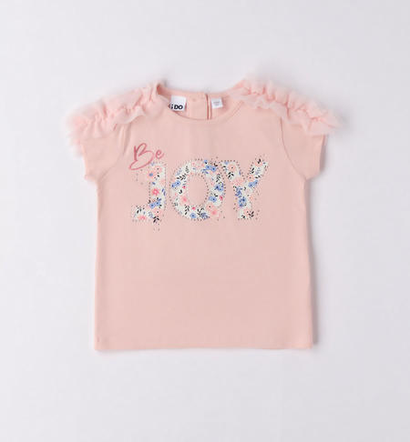 T-shirt bambina scritta a fiori ROSA