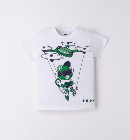 iDO cute printed T-shirt for boys from 9 months to 8 years BIANCO-VERDE-8036