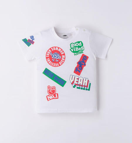 Boy's T-shirt with stickers print WHITE